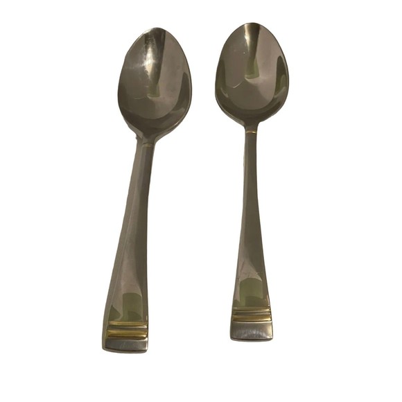 Lenox Dining Lenox Federal Gold Oval Soup Place Spoons 7 Stainless Flatware Set Lot Of 2